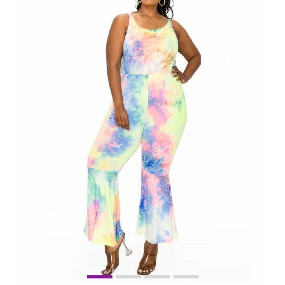 🆕 Bright Pastel Tie-Dye Flared Leg Jumpsuit